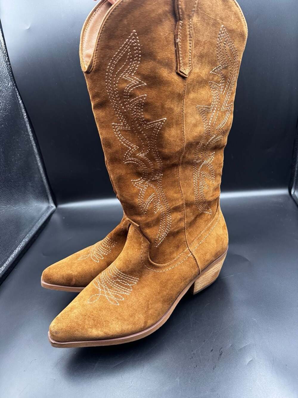 Steve Madden DEZI Brown Suede Embroidered Western Knee High Boots